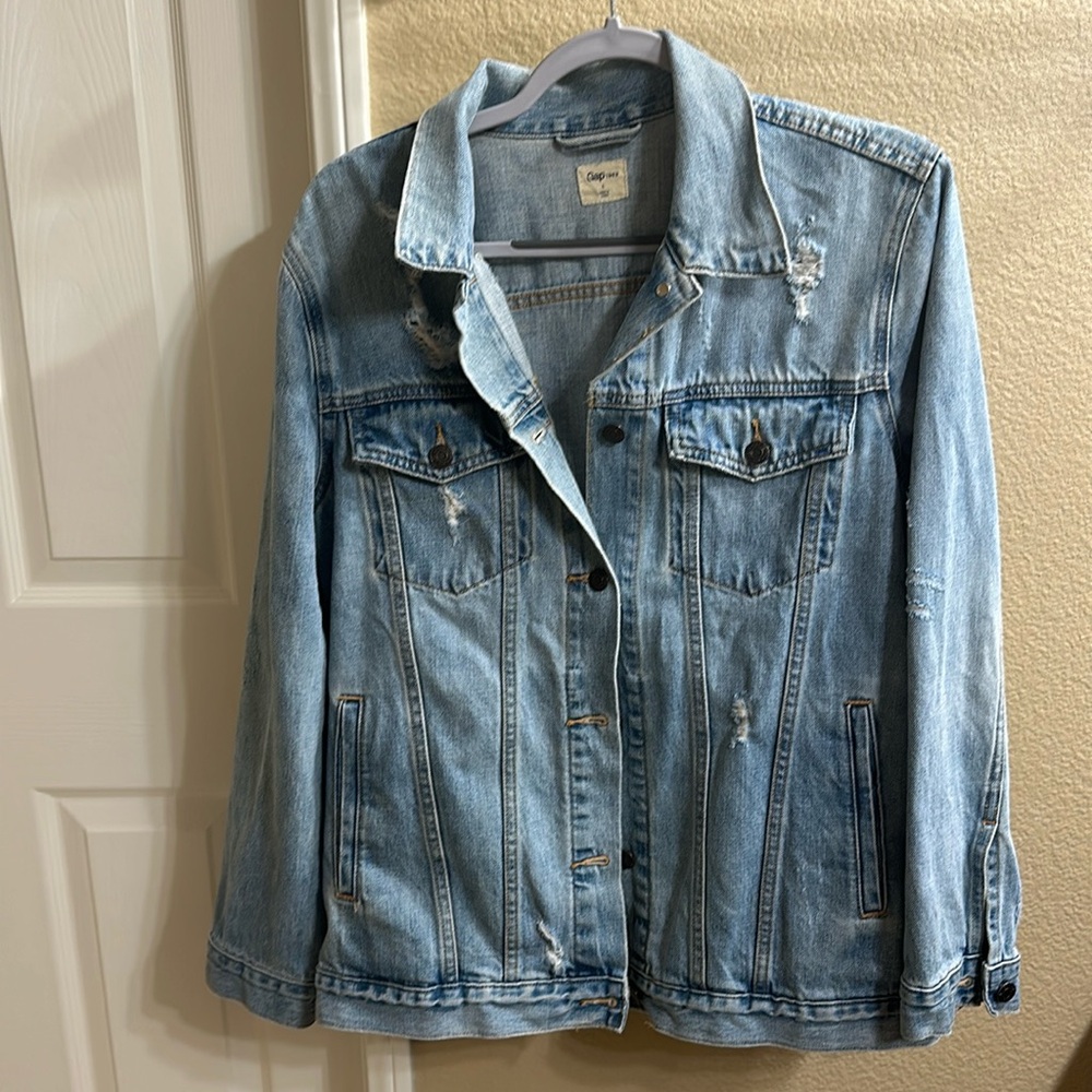 Distressed denim jacket, gap, size L